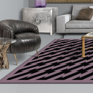 designer floor rug, black and purple